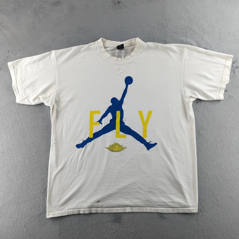 Jordan Jumpman FLY Shirt Mens Extra Large White Blue‎ Graphic T-Shirt Back Logo